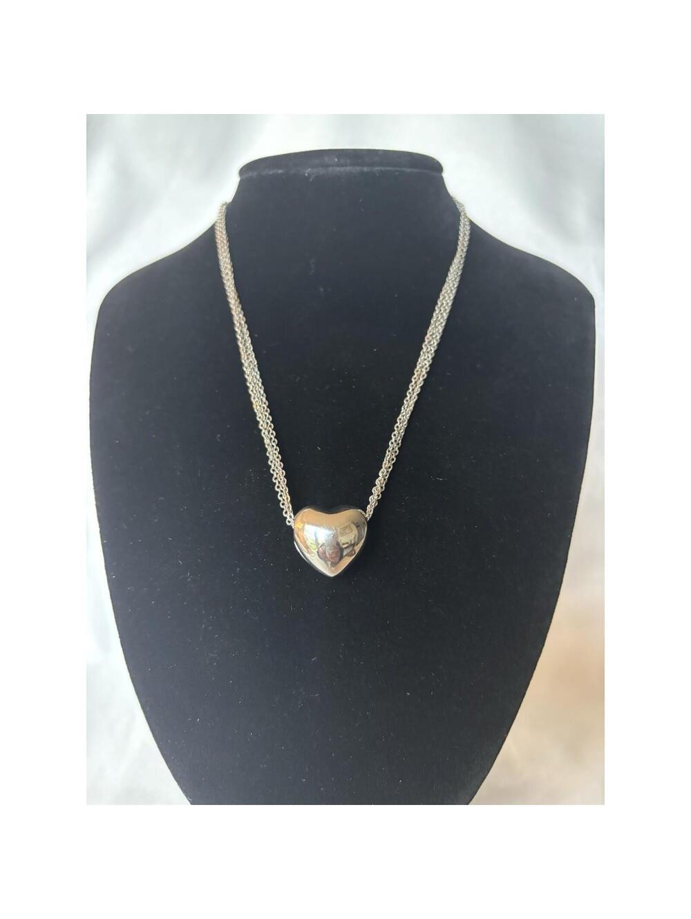 Vintage Two Tone Heart Necklace Silver Shiny & Matte Sided Romantic Jewelry